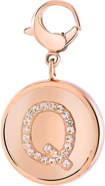 Lucardi Dames Gerecycled just.d stalen hanger roseplated letter kristal - Hanger - Staal - Rosékleurig