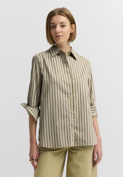 Bugatti Damen Blouse van katoenmix met overhemdkraag, gestreept