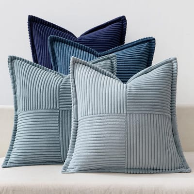 Set van 4 Corduroy Kussenhoezen - Decoratieve Patchwork Sierkussenslopen 50x50 cm Grijs