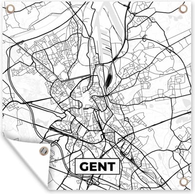 Tuin poster Stadskaart – Plattegrond – België – Zwart Wit – Gent – Kaart - 200x200 cm - Tuindoek