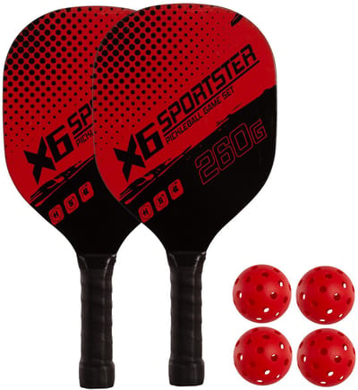 Set van 2 houten pickleballpeddels met 4 ballen Rojo ÚNICA