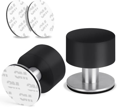 Daity 2-pack deurstoppers van roestvrij staal 304 zonder boren - zelfklevende vloerstoppers - deurbuffers - vloer- en muurbuffers - geschikt voor alle harde vloeren - beschermt muren en deuren (zwart).