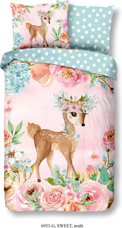 Good Morning dekbedovertrek bambi met bloemen - 1 persoons 140x200/220 cm - Multi - 100% Katoen renforc�