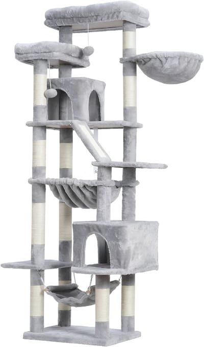 SNJY® Krabpaal Voor Grote Katten - Krabton - Kattenboom - Kattenhuis - Kattenmand - 40L x 50B x 180H cm - Lichtgrijs