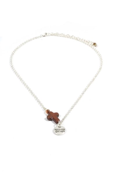 Heaven eleven - dames ketting zilverkleurige plating met bruin kruisje - 40cm