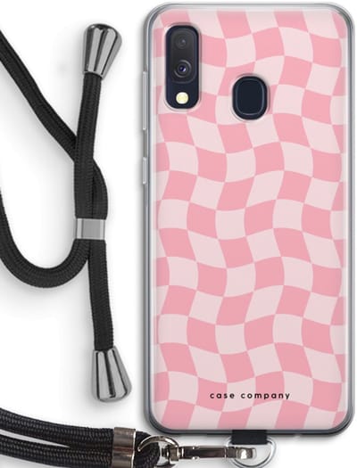 Case Company® - Hoesje met koord geschikt voor Samsung Galaxy A40 hoesje met Koord - Grid Roos - Telefoonhoesje met Zwart Koord - Bescherming aan alle Kanten en Over de Schermrand