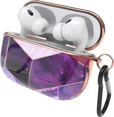 Beschermhoes voor AirPods Pro 2 - Lila Hardcase met Karabijnhaak - Antikras en Stootvast