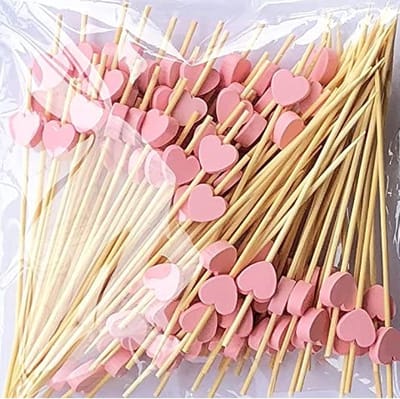 Cocktailsticks Hartvormig - 100 Stuks Bamboe Houten Prikkers voor Feestjes en Gerechten