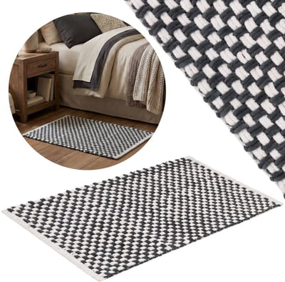 Wit en grijs tapijt, vloerkleed, mat, slaapkamerkleed, gevlochten 50x80 cm - ABSORBERENDE, pluche microvezel, HOOG gramgewicht