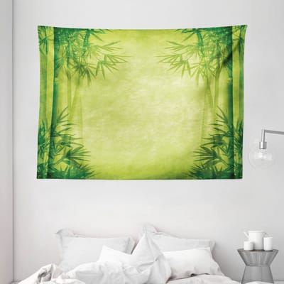 ABAKUHAUS Wandtapijt met bamboeprint, Chinees bamboeontwerp in Feng Shui-stijl, 150 x 110 cm, groen