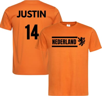 Oranje kinder T-shirt gepersonaliseerd met naam en rugnummer - Leeftijdsmaat 2 jaar - Nederlands Elftal - wk voetbal -