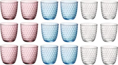 Bormioli Rocco Gekleurde Waterglazen Slot - Glazenset 18 stuks - Ideaal voor water, sap en cocktails - Vaatwasserbestendig en krasvast - Hoogwaardig Italiaans sodaglas - 290 ml per glas - Glaswerk - Kleurmix