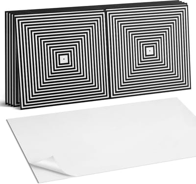 Coloray Plaktegels - Concentrische lijnen in vierkanten Wandtegel Zelfklevend - 60 cm x 30 cm - Zwart Plaktegels - 6 stuks - Rechthoek PVC Tegels - Plaktegels Keuken - Zelfklevende Vloertegels Badkamer - Vinyl Tegels - Zelfklevende Wandtegels