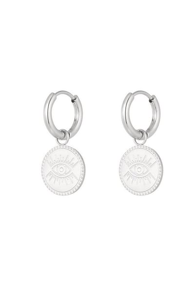 Oorbellen minimalistisch rond met oog - Zilver kleur Stainless Steel
