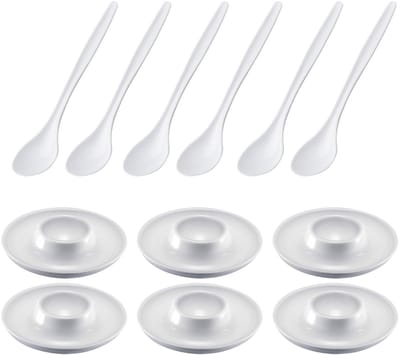 Westmark 6 eierdopjes, rond, ø10 cm + 6 eierlepels 14,5 cm, hoogwaardige kunststof, Punto, wit, 206222E6