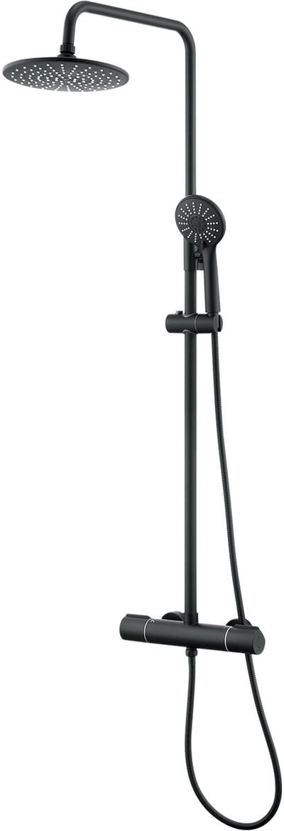 Auralum MAX - Regendouche met 38°C Thermostaatkraan - Regendouche en Handdouche - Verstelbare Hoogte 84-121 cm - Met 3 standen handdouche - Zwart