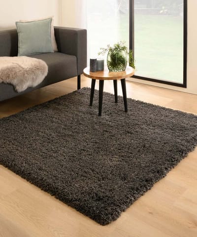 Vierkant hoogpolig vloerkleed - Cozy Shaggy donkergrijs 300x300
