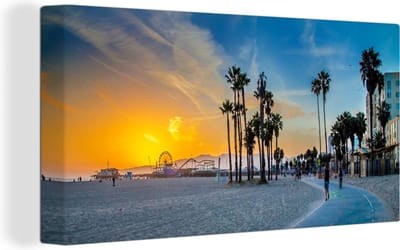 Grote wanddecoratie - Venice beach zonsondergang in Los Angeles Canvas - 200x100 cm - XXL decoratie