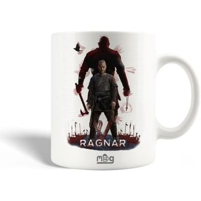 Keramische Mok - Vikings - Seizoen 6 - Ragnar Lothbrok - 30cl - Vaatwasmachinebestendig - Wit