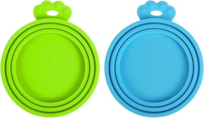 2 stuks Pet Food Can Deksels Kattenvoer, siliconen deksels voor blikken voor honden en katten, 3 in 1 universele blikdeksels voor kattenvoer Hondenvoer, BPA-vrij, vaatwasmachinebestendig（Blauw + Groen）