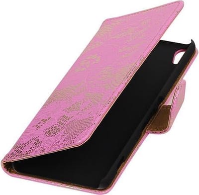 Roze Lace booktype wallet cover - telefoonhoesje - smartphone hoesje - beschermhoes - book case - hoesje voor LG Joy