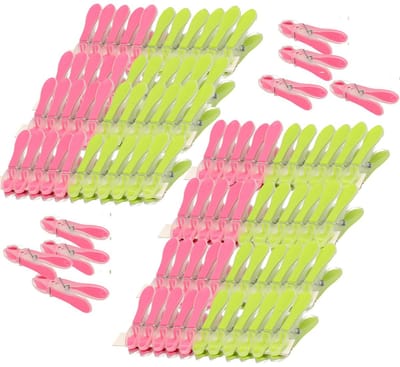 PlasticForte Wasknijpers - 96x - groen/roze - kunststof /metaal - 8 cm - was ophangen