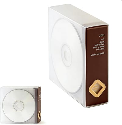 Stapelbare CD-opslag met 24 compartimenten voor georganiseerde platenopslag, inclusief etiketten en antislippads, afmetingen 15 x 4,3 x 13,8 cm, koffiebruin en ruimtebesparend design