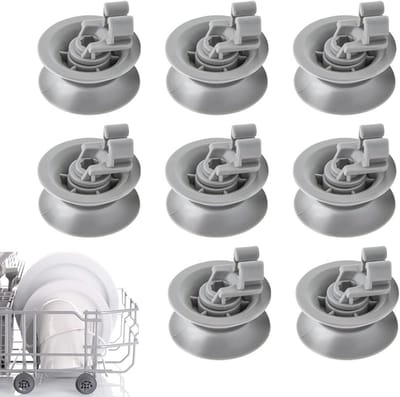 SnelShoppen - 8 Stuks Vaatwasser Mandrollen met Wielen, Universeel voor de Meeste Vaatwassers, Grijs Kunststof, 30 mm, Duurzaam en Eenvoudig te Instal