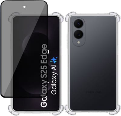 TechNow Hoesje + Privé Screenprotector geschikt voor Samsung Galaxy S25 Edge Hoesje Screenprotector - Privacy Tempered Glass - Case Transparant