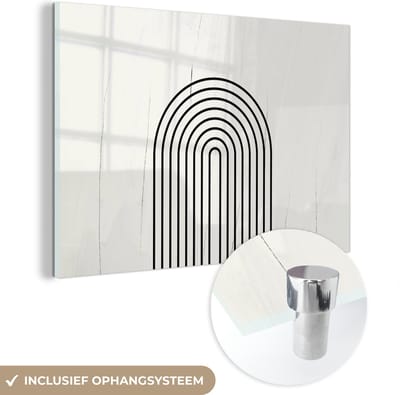 MuchoWow® Glasschilderij 60x40 cm - Schilderij acrylglas - Kunst - Design - Zwart - Wit - Foto op glas - Schilderijen