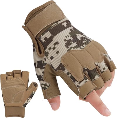 VHV Handschoenen - Fietshandschoenen - Vingerloze Handschoenen - Handschoenen winter - Sport handschoenen - Motorhandschoenen - Halve vingerhandschoenen - Gewatteerde vingerloze - Voor fietsen-Wandelen-Klimmen en buitensporten - Woestijncamouflage(M)