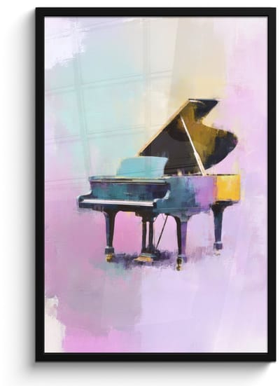 Poster in lijst - Fotolijst 60x90 cm - Posters - Piano - Pastel - Elegant - Dromerig - Posterlijst zwart - Decoratie - Wanddecoratie woonkamer - Muurdecoratie slaapkamer
