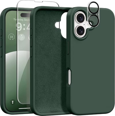 Stravo Siliconen Hoesje geschikt voor iPhone 17 , Groen, Met 1X Screenprotector + 1X Cameralensbeschermer, [Zachte Krasbestendige Microvezelvoering], Vloeibare Siliconen Schokbestendige Beschermende Telefoonhoes