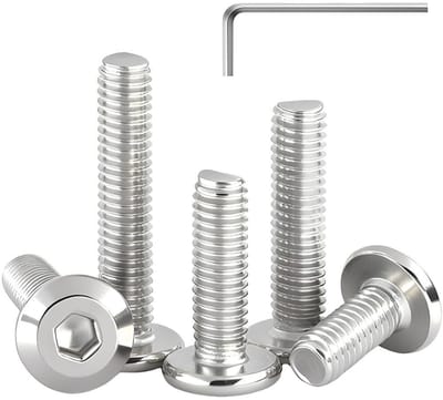 Set van 10 platte schroeven met hexagonale inbus M4 x 10 mm, roestvrij staal, volledig draad, voor meubels en constructies