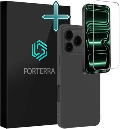 Hoesje Met Screenprotector - Geschikt voor Apple iPhone 17 Pro - Sterk & Shockproof - Telefoon Hoes - Back Cover - Siliconen Case - Zwart