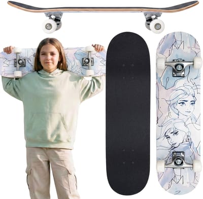 DISNEY Frozen Houten skateboard voor kinderen, groot 79 cm, antislipboard, stabiel tot 80 kg