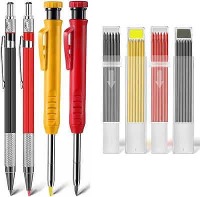 4 stuks - mechanische timmermanspotloden - met vullingen en metalen markeerstiften - stevige diepe gatmarker- bouwpotloden - tracerpotlood voor houtbewerking