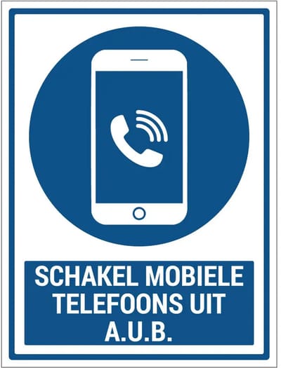 Schakel mobiele telefoons uit aub bord met tekst | gecoat dibond materiaal | 20 x 15 cm