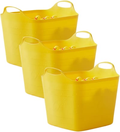 Excellent houseware flexibele kuip / emmer - 3x - geel - 25 l - kunststof - 40 x 35 cm - met handvatten