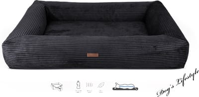 Orthopedische Hondenmand Ribbed Deluxe Rechthoek Zwart 120cm XXL Wasbare hoes!