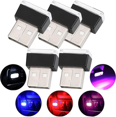 Auto LED-sfeerverlichting, 5-delige USB-verlichting, sfeerlichtset, interieurdecoratie voor auto (5 kleuren, rood/blauw/roze/wit/ijsblauw)