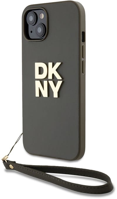 DKNY, Hoesje geschikt voor Apple iPhone 13 - met Metalen Logo & Polskoord, Bruin