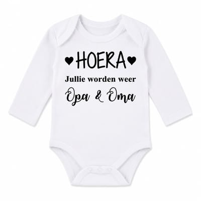 Rompertje baby lange mouw met tekst: Hoera jullie worden weer opa en oma Maat 50-56 zwangerschap aankondiging