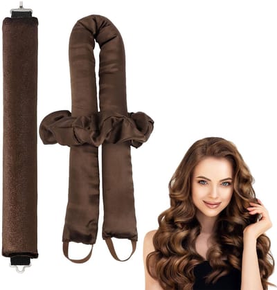 Dailygoods - 2 stuks krulspelden zonder hitte, overnight krullen voor lang haar, zachte haarrollen voor natuurlijke golven, doe-het-zelf styling voor de nacht, krullen zonder hitte (bruin)