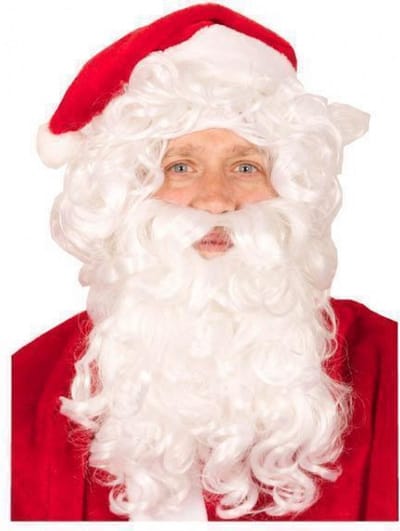 Faram kerstman baard en pruik - verkleed baarden - wit - Pruik met de bekende krullen - Santa Claus