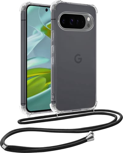 Hoesje - Geschikt voor Google Pixel 9 Pro - Met Koord - Shock Proof - Siliconen Case - Back Cover - Telefoonkoord - Telefoon Hoes Shockproof - Telefoonketting - Telefoonhoesjes - Transparant