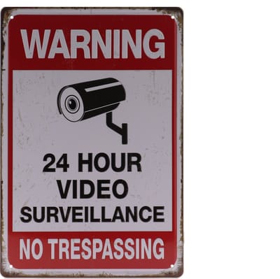 Wandbord – Warning Camera - Videobewaking - Retro - Wanddecoratie – Reclame bord – Restaurant – Kroeg - Bar – Cafe - Horeca – Metal Sign – 20x30cm
