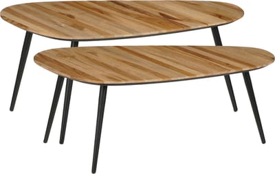 Mica Decorations Jailey Bijzettafel - Set van 2 - L84 x B39 x H39 cm - Gerecycled Hout - Bruin