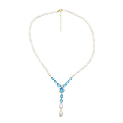 Cavill - Halsketting 925 Sterling Zilver - 14.07 ct Peervormige Marambaia Topaas - Verstelbaar - Zirkonia & Zoetwaterparels - Elegante Dames Sieraden