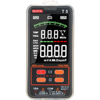 NJTY T5 6000 Counts True RMS Multimeter Digitale Universele Tester 3,8-inch Groot LCD-scherm zwart